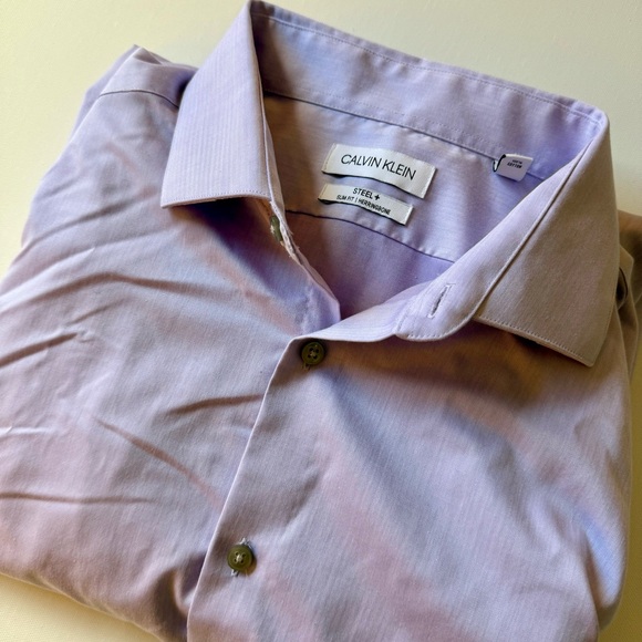 Calvin Klein Lavender Dress Shirt Steel + Slim Fit 17 1/2 36/37 XL  Cuff Links - Picture 1 of 13